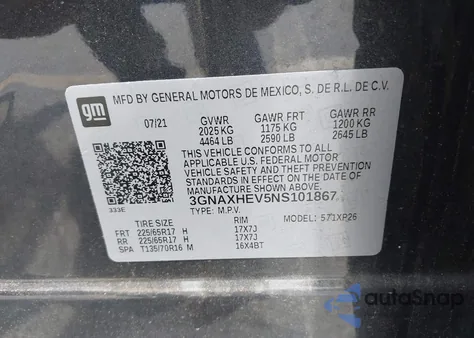 2022 Chevrolet Equinox Fwd Ls from USA, damaged, VIN 3GNAXHEV5NS101867